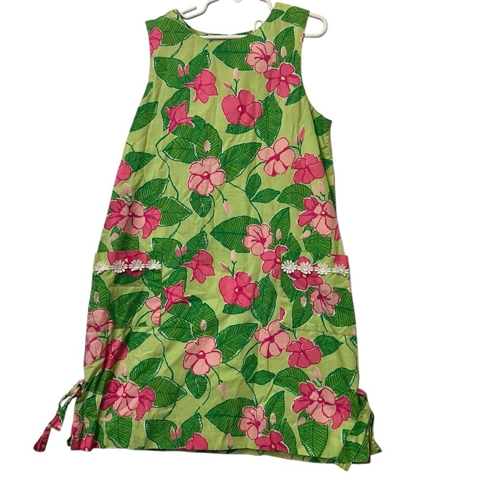 Lilly Pulitzer girls green pink floral mandevilla shift dress sz 10